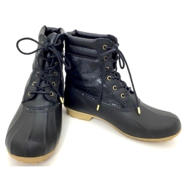 SAM Edelman Caldwell Winter Lace up Duck Boot in Metallic Black - Picture 5 of 8
